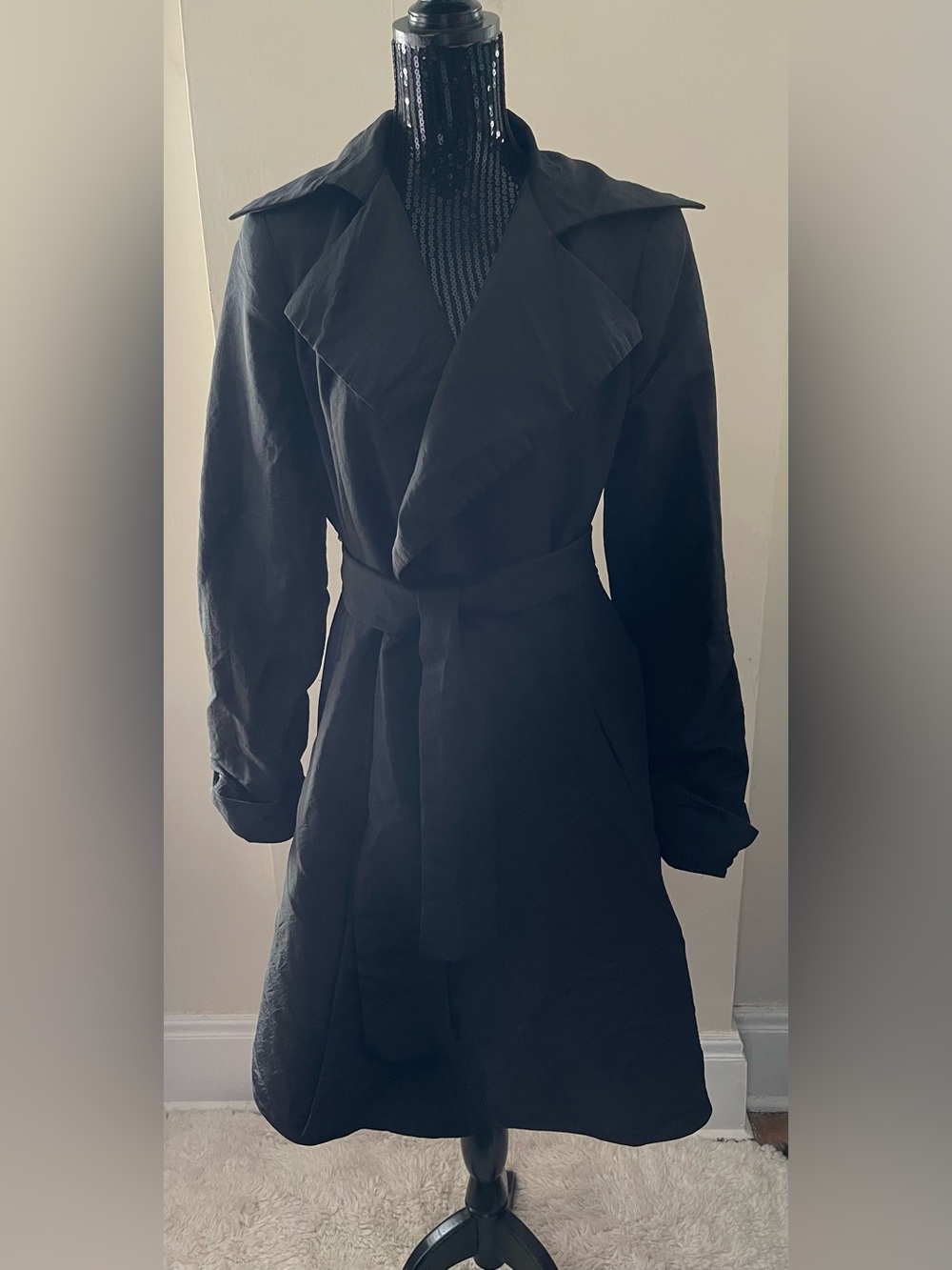 Le Chateau Black Trench Coat Size L